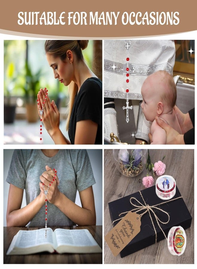 MOSIOBERDAVIAN 24 Pcs Rose Catholic Rosaries Necklaces,Wooden Beads Rosary Necklace Religious Rosary Jesus Cross Catholic Gifts,Holy Rosaries in Bulk with Organza Bags Gift Gift Boxes for Prayer Men Women - Image 5